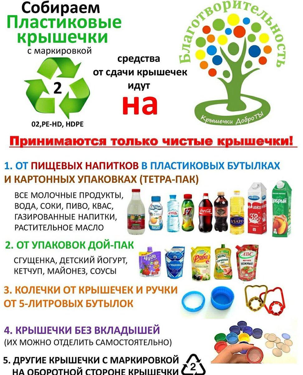 Какие пластиковые крышки можно сдавать в рамках социально экологического проекта добрые крышечки